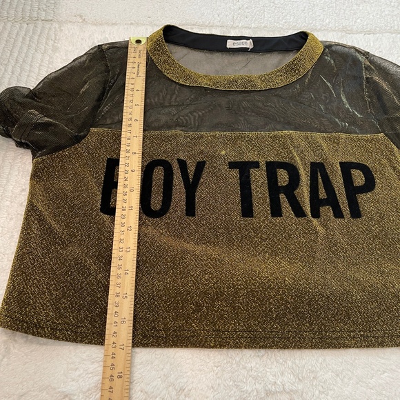 Essue Crop Top Women's L Gold Metallic Pullover Party Boy Trap Short Sleeve - Picture 11 of 12